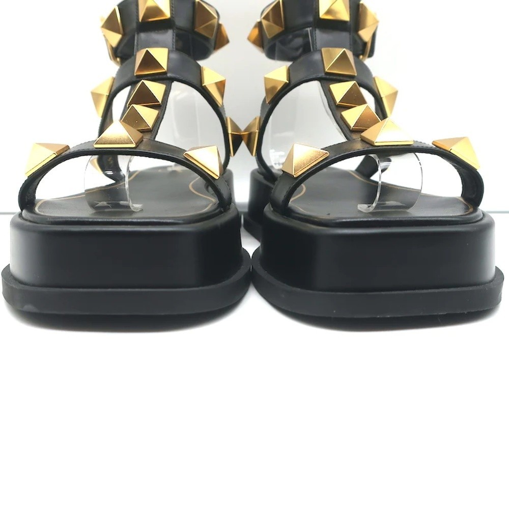 Valentino Roman Stud Ankle Strap Platform Sandals Black Leather Size 39.5 NEW - Picture 4 of 12